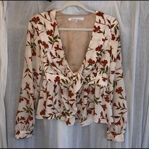 Lovers + Friends floral silk tie front crop top S